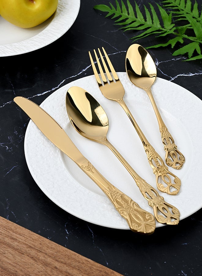 أولييرو طقم أدوات طعام متين وأنيق مكوّن من 24 قطعة لراحة استخدام ومائدة أنيقة – ذهبي - Image 1